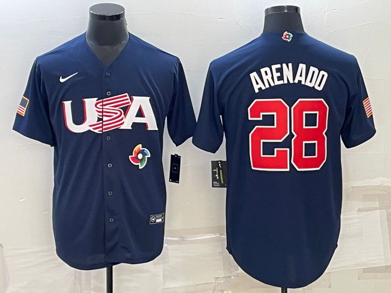 Men 2023 World Cub USA #28 Arenado Blue Nike MLB Jersey6->more jerseys->MLB Jersey